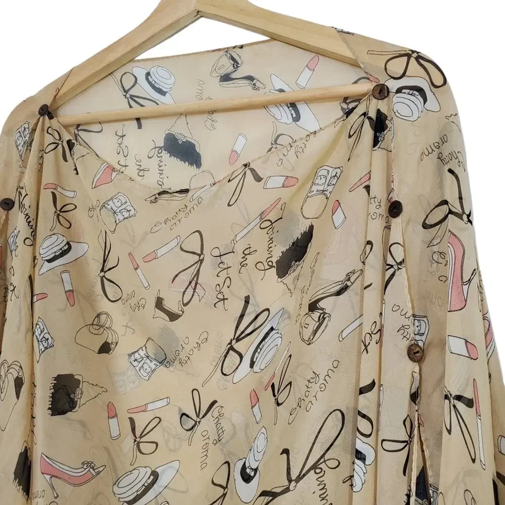 Chatty Aroma Makeup Handbag Print Lightweight Sheer Poncho Coverup